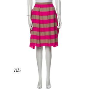 Tibi Pink Sand Striped Slit Slouch Pocket Pleated Silk Skirt NWT Size 2